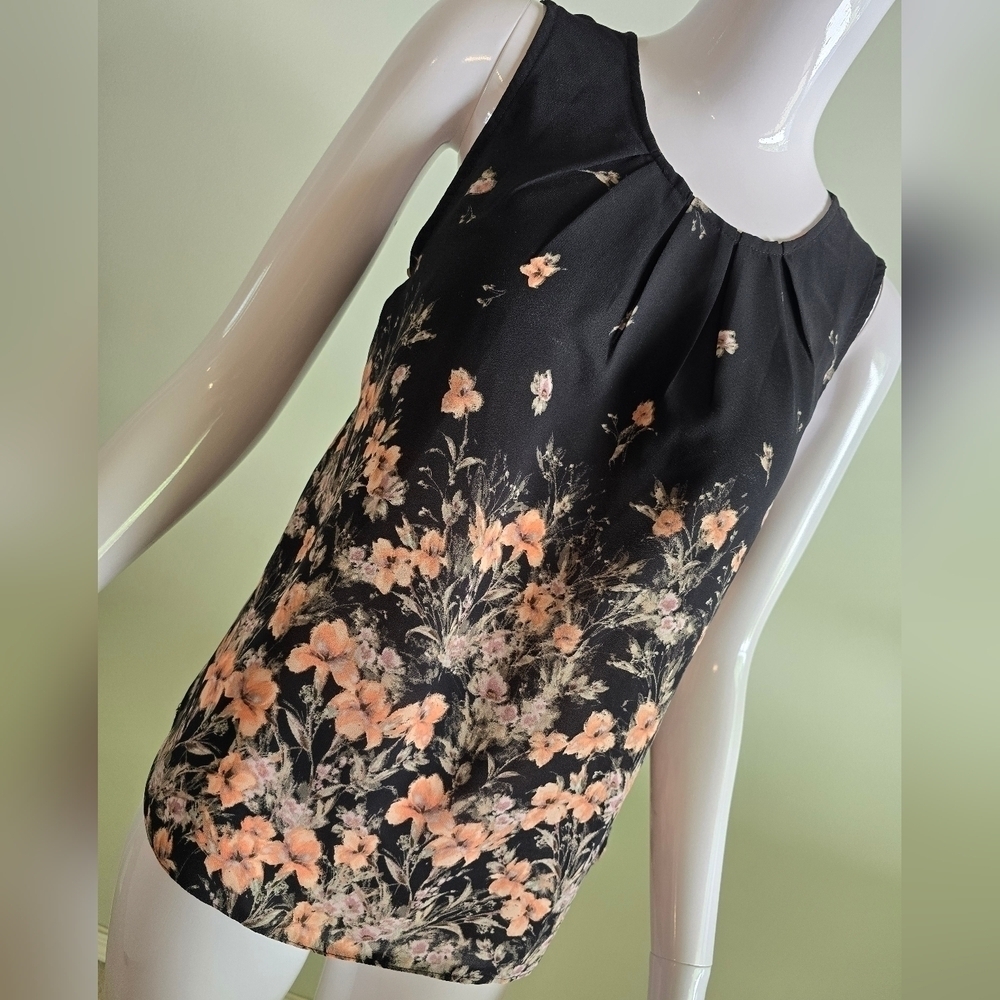 🌈Apricot Sleeveless Lightweight Botanical Floral Tank Top Size Small Medium